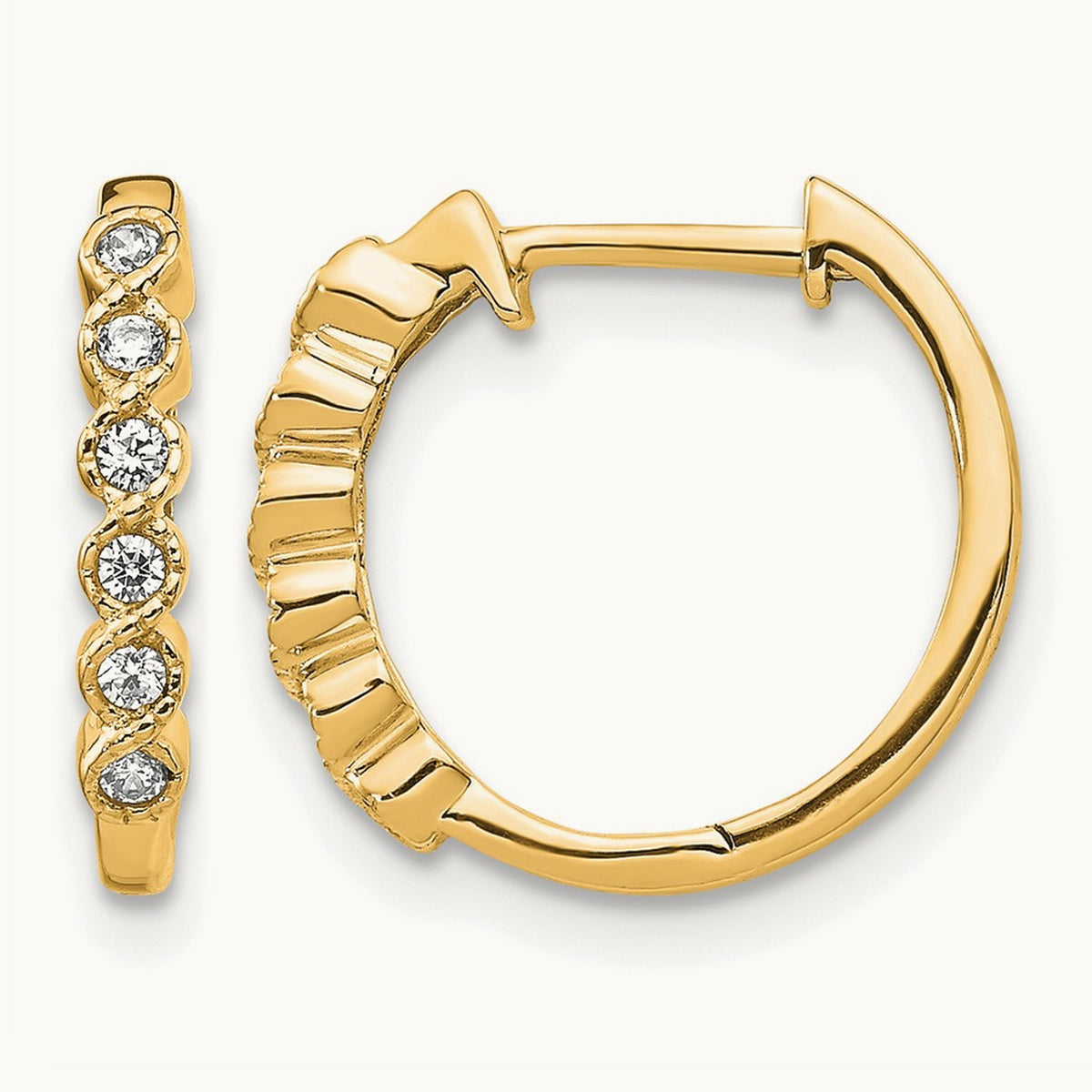 Diamond Hinged Hoop Earrings — 14K Yellow Gold