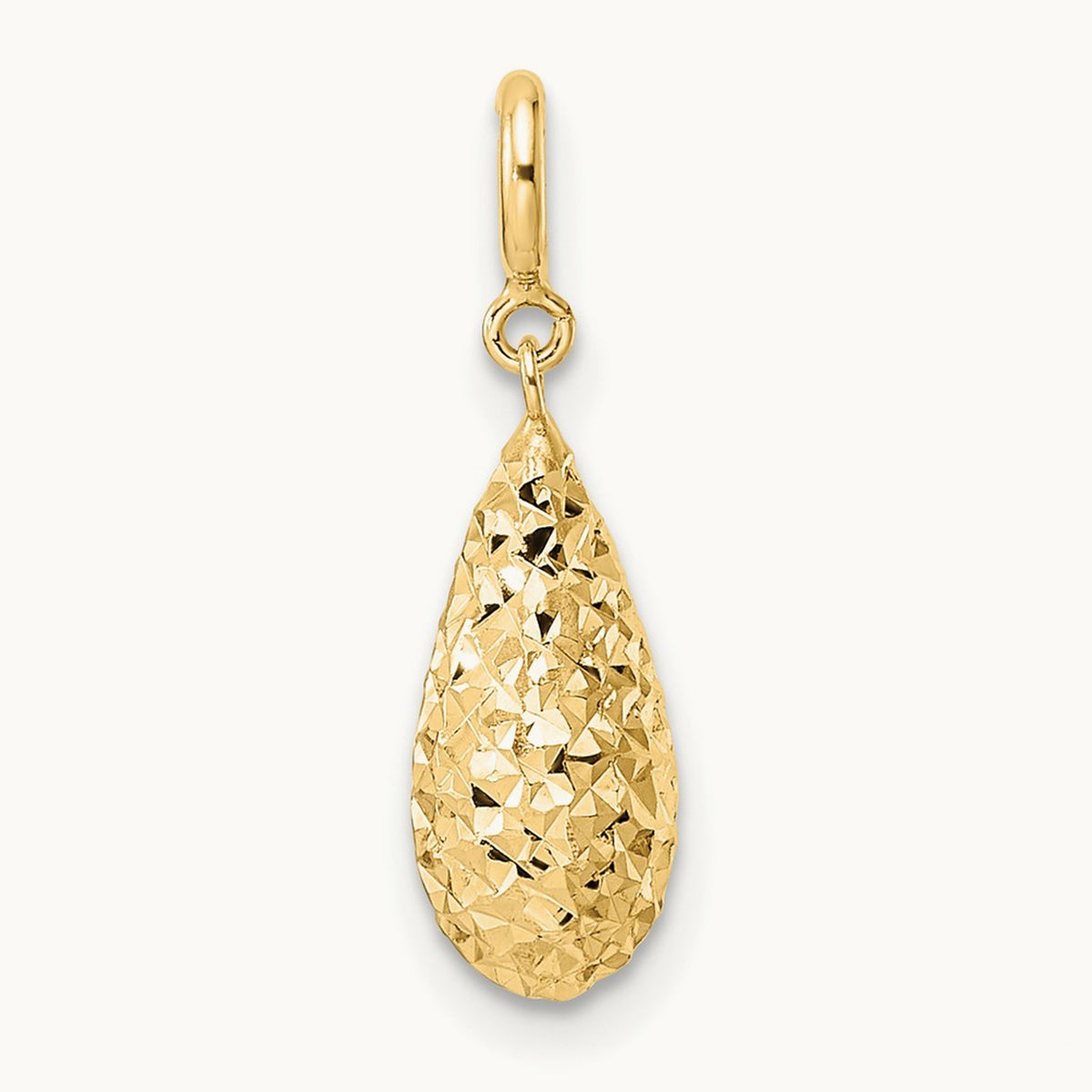 Diamond-cut Teardrop w/ Spring Ring Clasp Charm, 14K