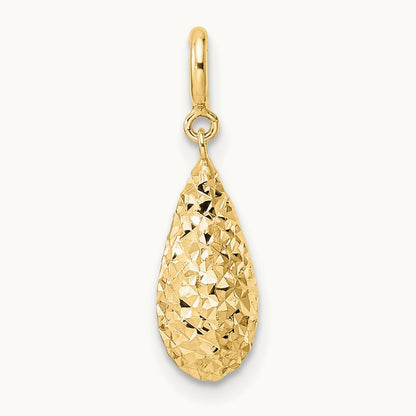 Diamond-cut Teardrop w/ Spring Ring Clasp Charm, 14K