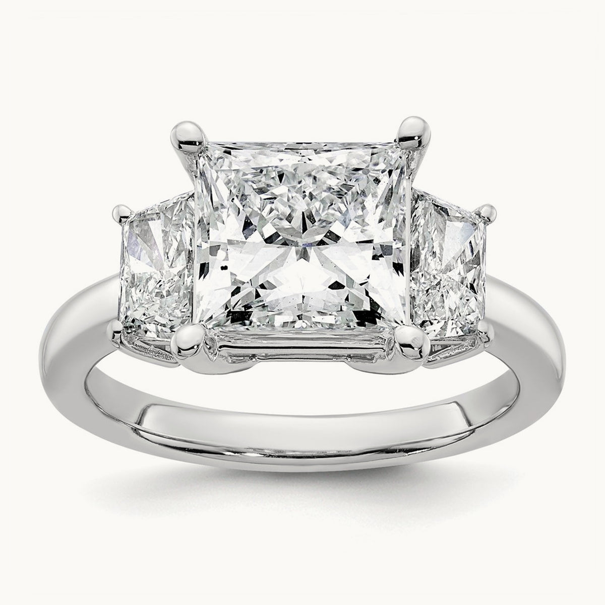 Princess & Trapezoid Engagement Ring — 14K White Gold, 4 ct, 7
