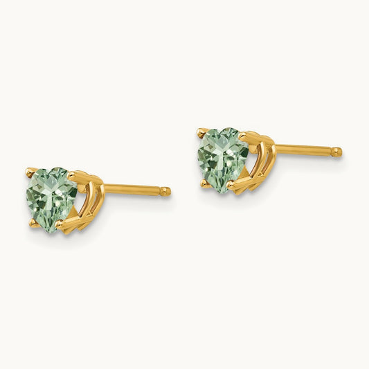 Heart Green Quartz Earrings, 5mm, 14K