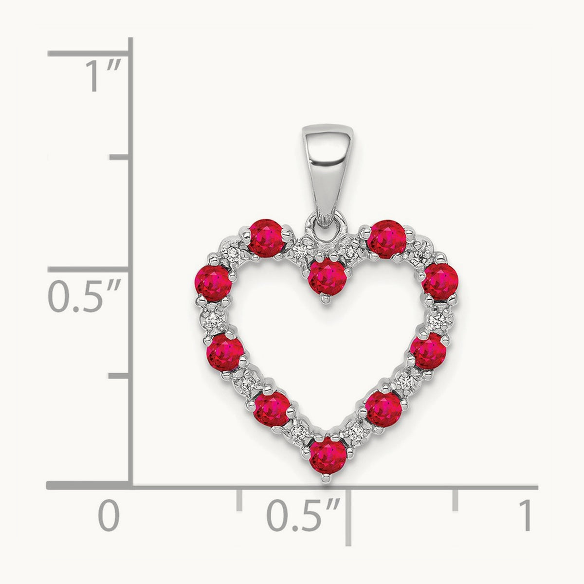 Diamond and .35 Ruby Heart Pendant — 14K White Gold