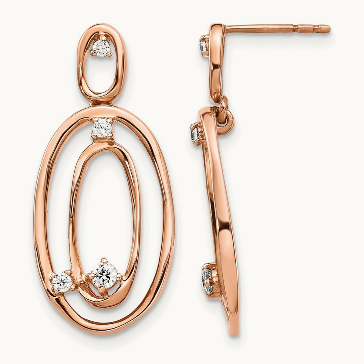 Diamond Oval Dangle Earrings, 14K Rose Gold