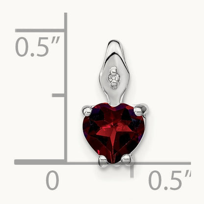 Heart Garnet and Diamond Pendant, 14K White Gold