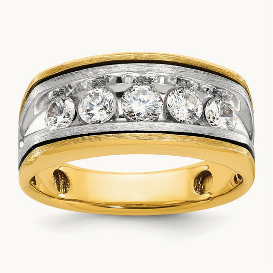 With Blk RH 5 Stone Men's Ring, 1.00 ct tw Lab-Grown Diamond