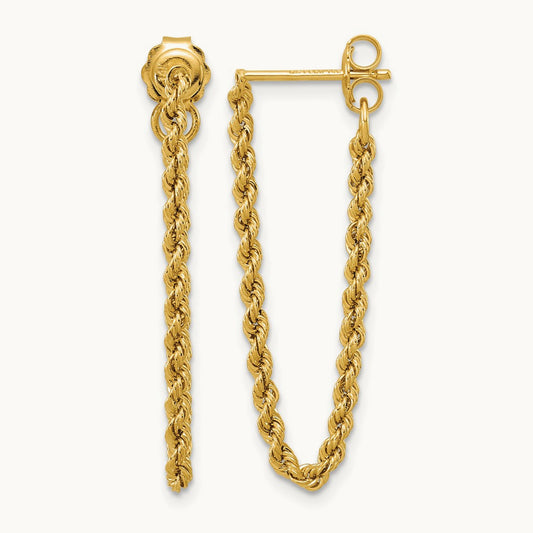 Polished Rope Dangle Earrings — 14K Yellow Gold