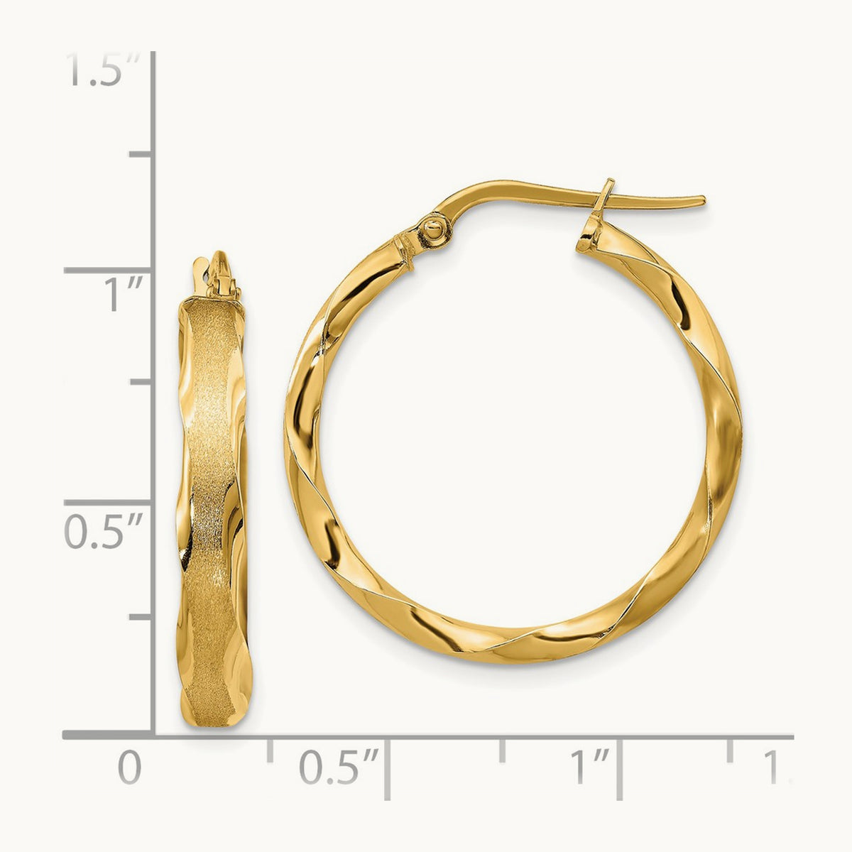 Satin and Polished Scalloped Edge Hoop Earrings — 14K Yellow Gold