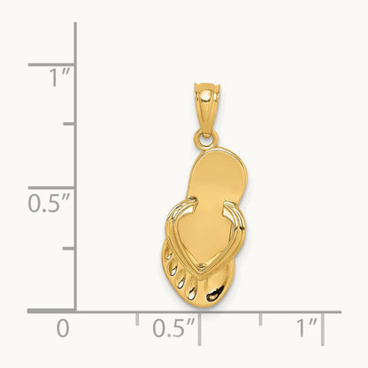 3D Flip Flop Pendant, 14K