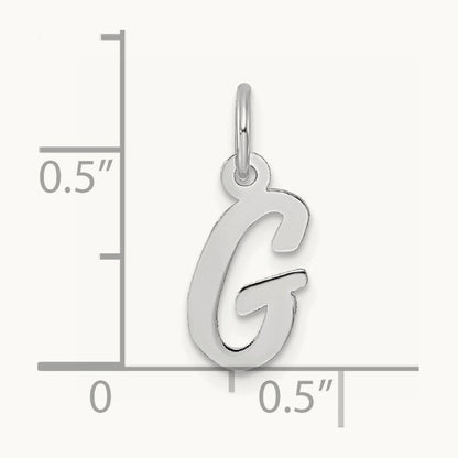 Small Script Letter G Initial Charm, 14K White Gold