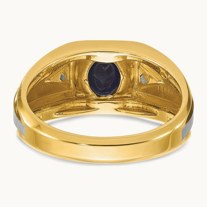 14ktt IBGoodman Men's Satin Lab Created Sapphire & AA Diamond Ring
