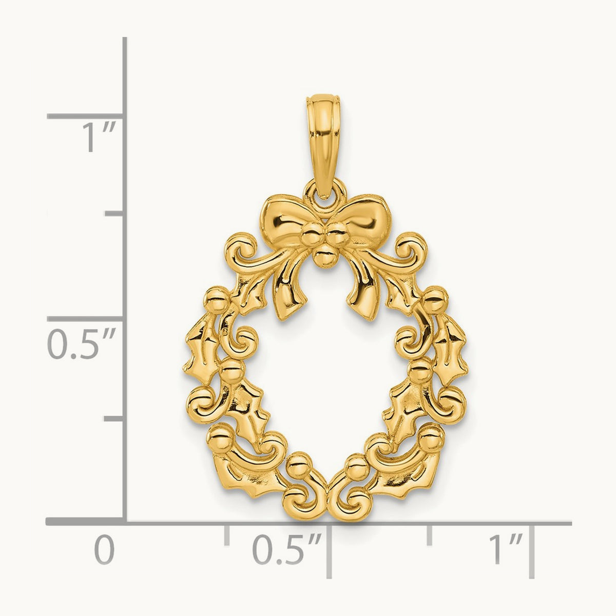 Polished Christmas Wreath Pendant, 14K