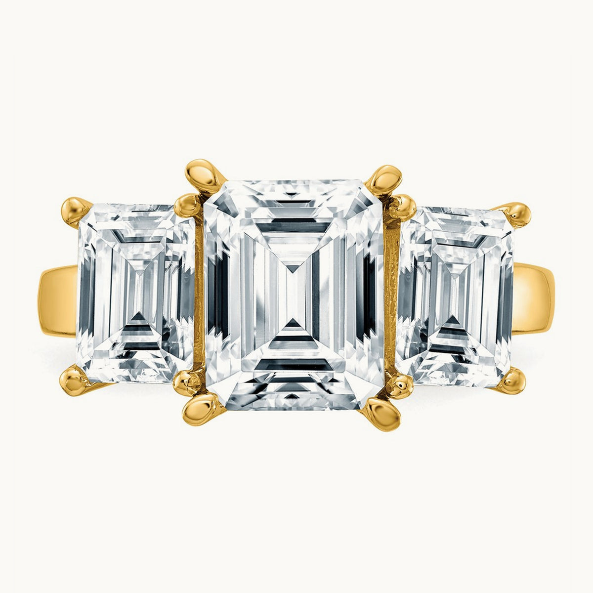Emerald-cut 3-Stone Engagement Ring Mounting — 14K Yellow Gold
