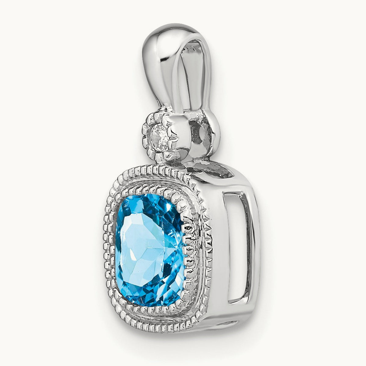 Cushion Blue Topaz and Diamond Pendant — 14K White Gold