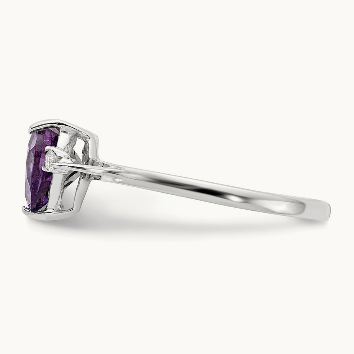 Heart Amethyst AA Diamond ring, 7mm, 14K White Gold