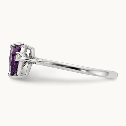 Heart Amethyst AA Diamond ring, 7mm, 14K White Gold
