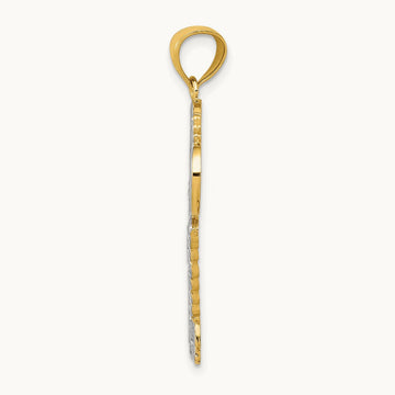 w/White Rhodium Polished I LOVE YOU Filigree Heart Key Charm, 14K