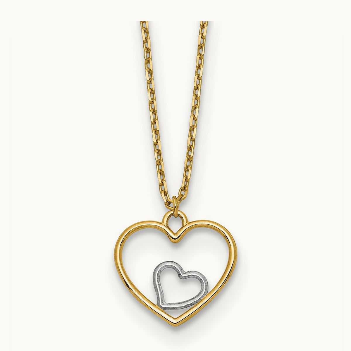 w/Rhodium Heart in Heart Necklace, 14K