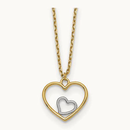 w/Rhodium Heart in Heart Necklace, 14K