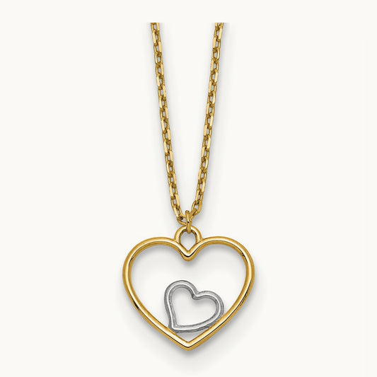 w/Rhodium Heart in Heart Necklace, 14K
