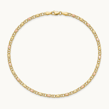 X's and Hearts 10in Anklet, 14K with Rose