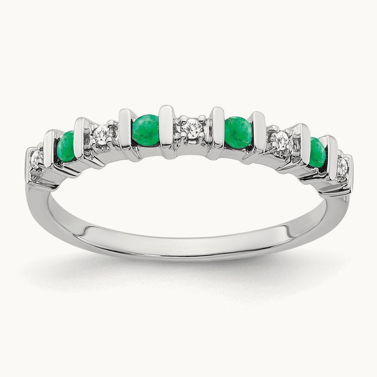 Emerald and Diamond Band, 14K White Gold
