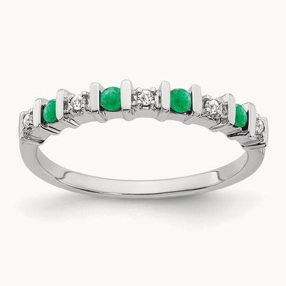 Emerald and Diamond Band, 14K White Gold