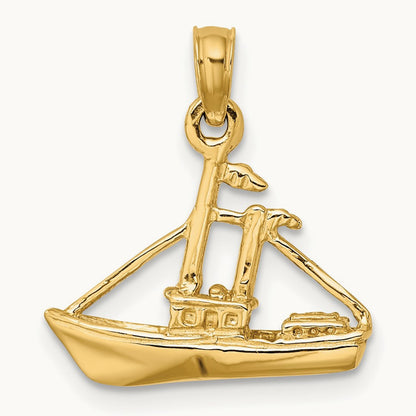 3-D Cargo Ship W/ Tug Boat Charm, 14K
