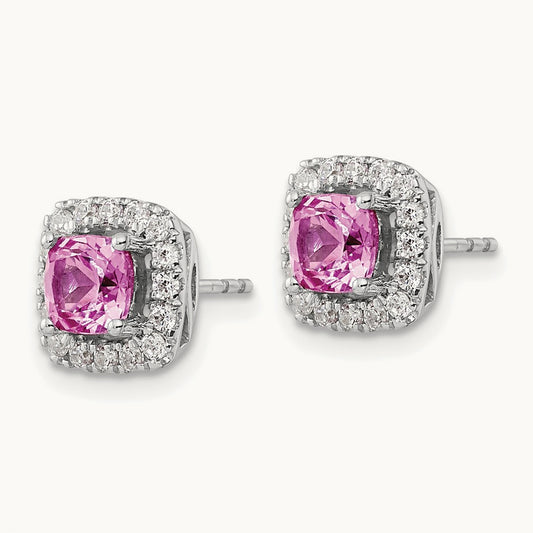 Oct Birthstone Created Sapphire Post Earrings, 0.50 ct tw Lab-Grown Diamond