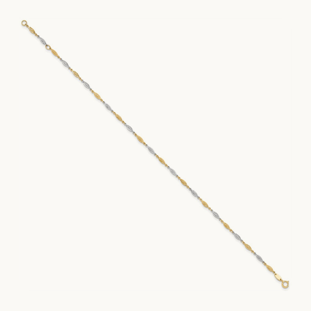 Polished Diamond-cut Infinity Link 9in Plus 1in ext. Anklet, 14K Two-tone