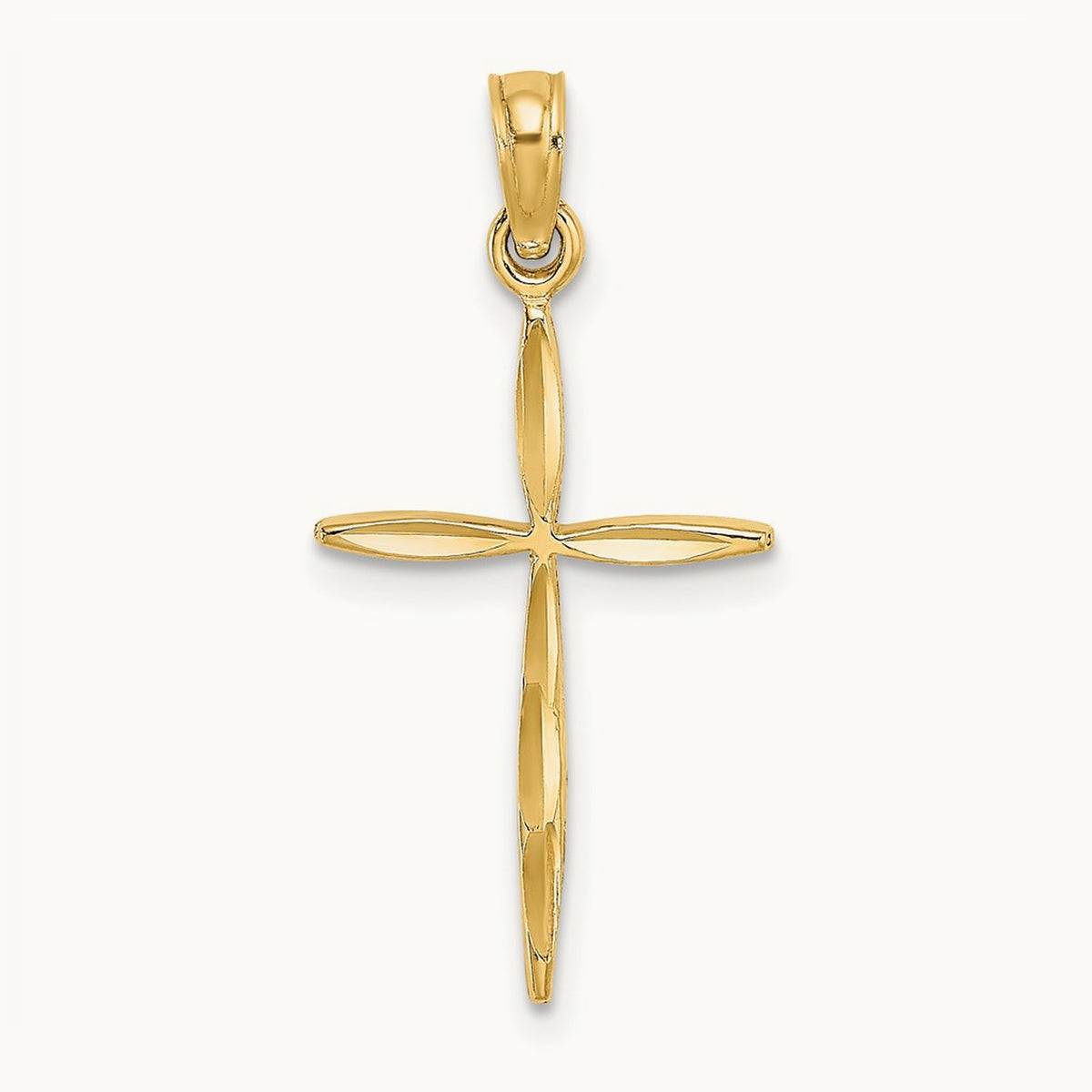 Diamond-cut with Tapered Ends Cross Charm — 14K Yellow Gold