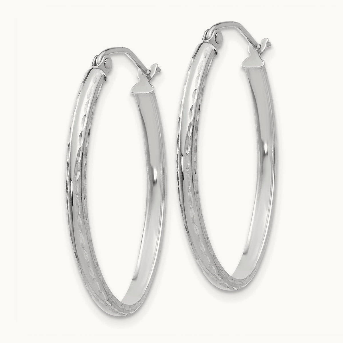 Lightweight Diamond-cut Oval Hoop Earrings — 14K White Gold, 20.5mm