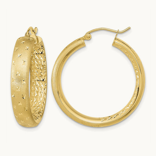 Polished Satin and Diamond-cut Hoop Earrings — 30mm