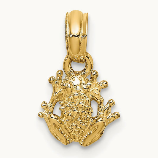 2-D Textured Miniature Frog Charm, 14K