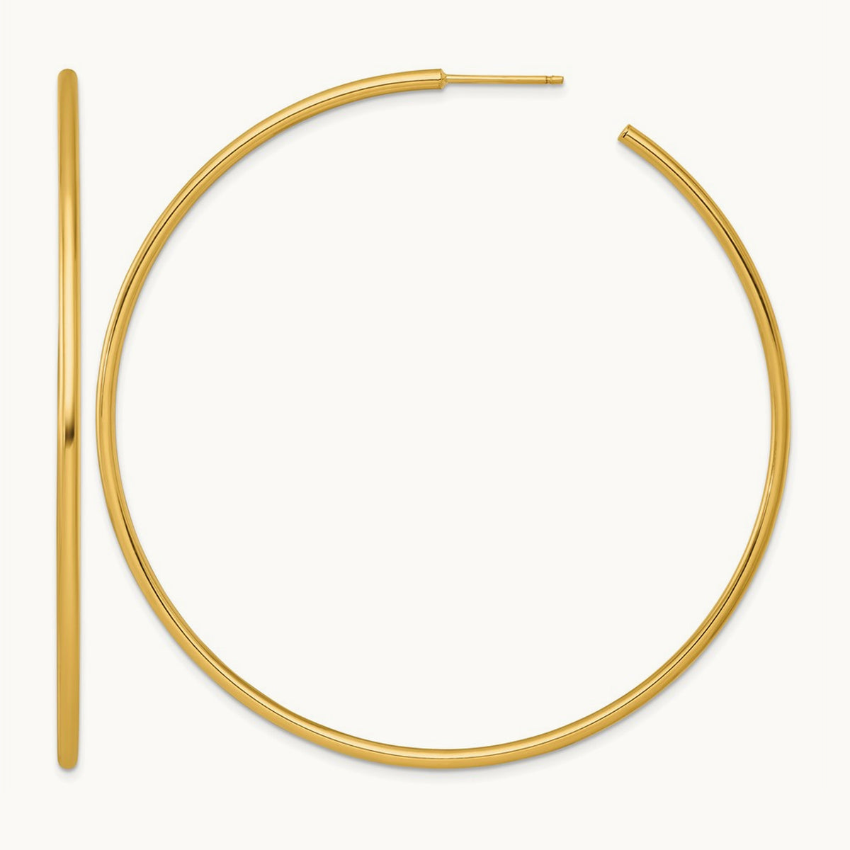 2.0 x Polished Post Hoop Earrings, 70mm, 14K
