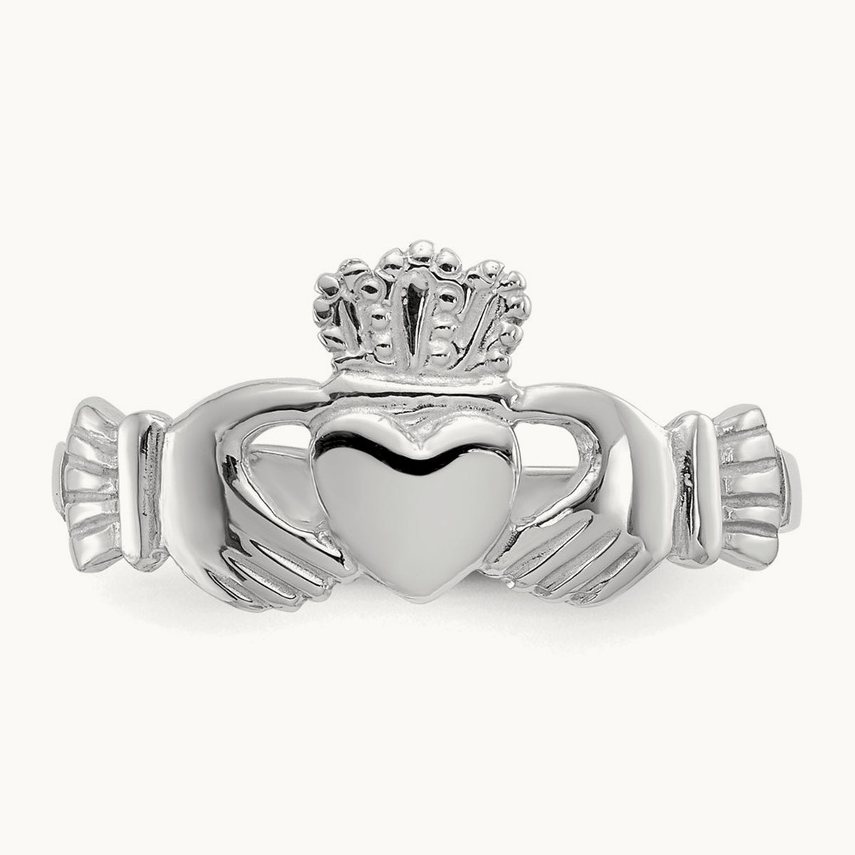Ladies Claddagh Ring, 14K White Gold