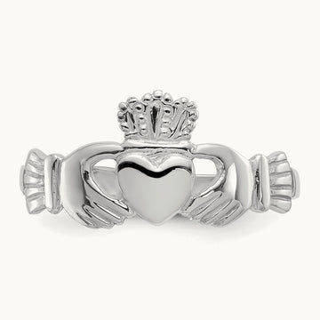 Ladies Claddagh Ring, 14K White Gold