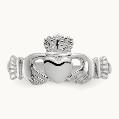 Ladies Claddagh Ring, 14K White Gold