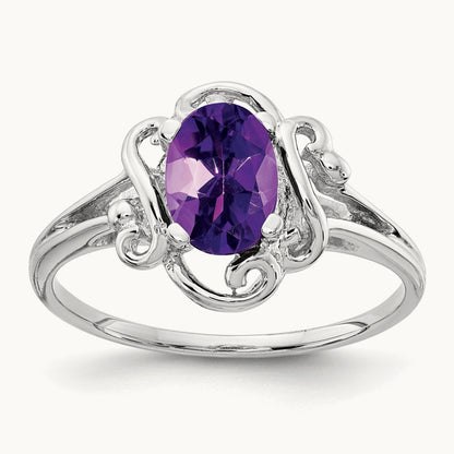 7x5mm Oval Amethyst ring, 14K White Gold
