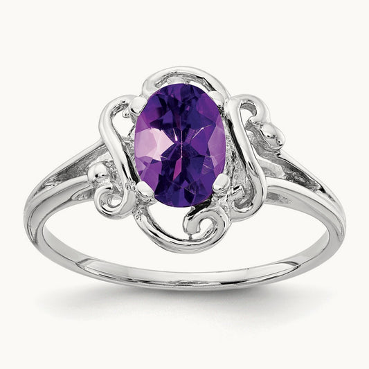 7x5mm Oval Amethyst ring, 14K White Gold