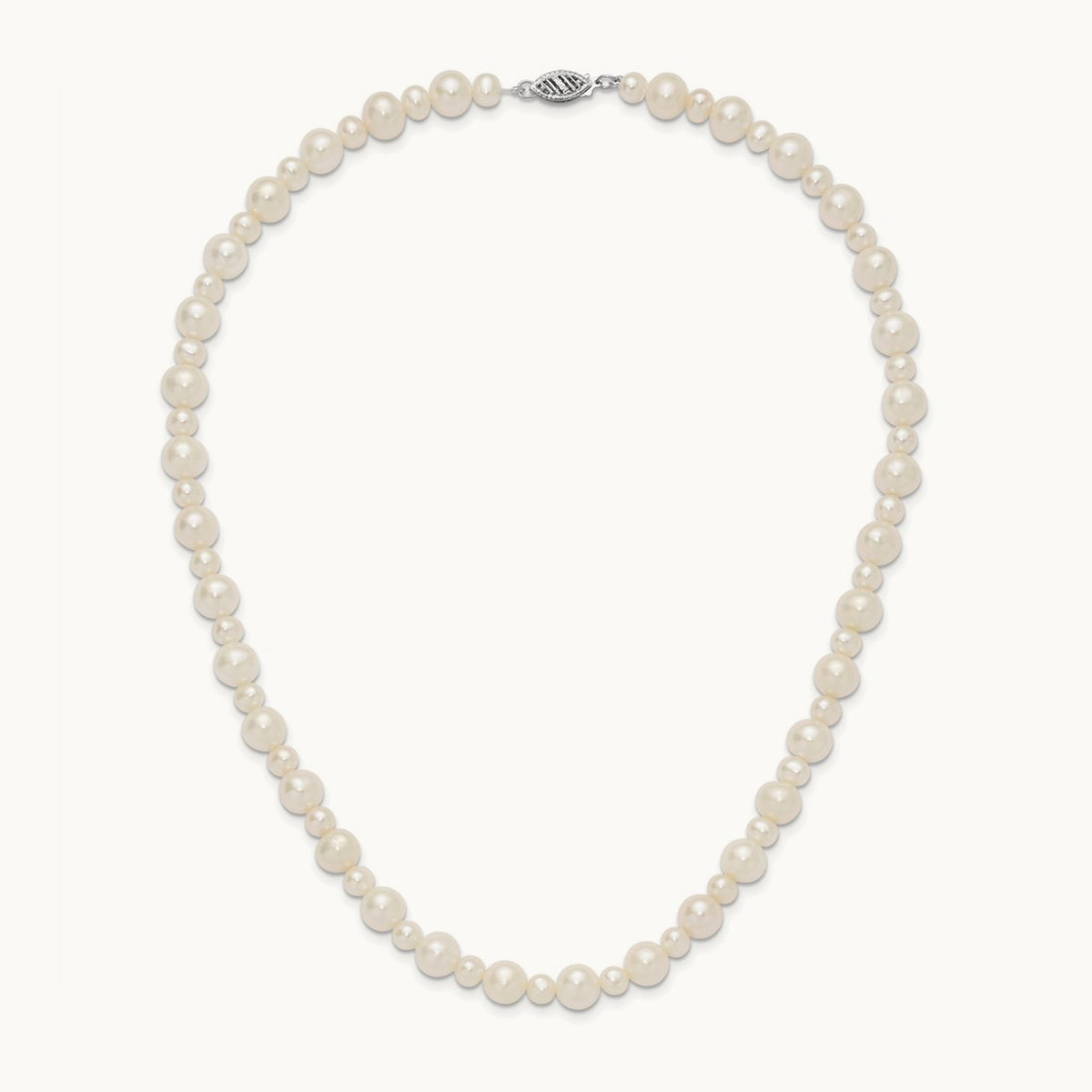 5- White Near Round Freshwater Cultured Pearl Necklace, 8mm, 14K White Gold