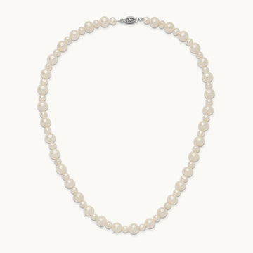 5- White Near Round Freshwater Cultured Pearl Necklace, 8mm, 14K White Gold