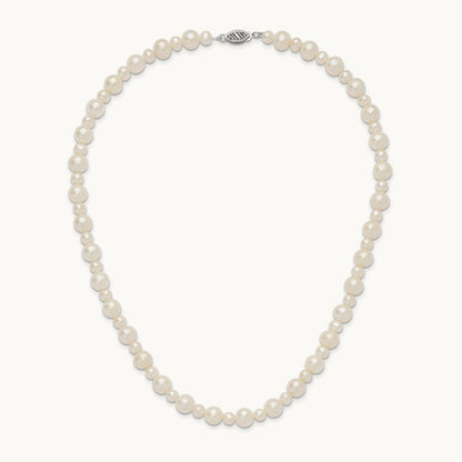 5- White Near Round Freshwater Cultured Pearl Necklace, 8mm, 14K White Gold