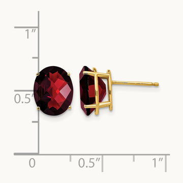 10x8mm Oval Garnet Checker Earrings, 14K