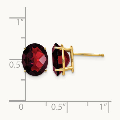 10x8mm Oval Garnet Checker Earrings, 14K