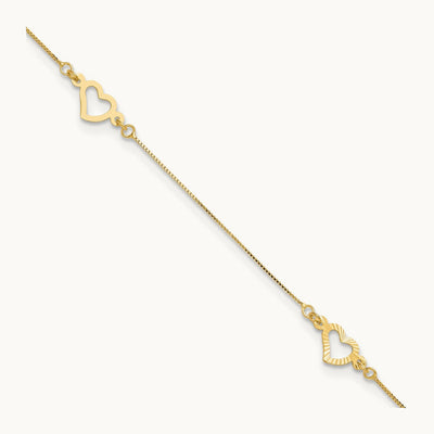 Adjustable Fancy Heart 9in Plus 1in Ext. Anklet, 14K