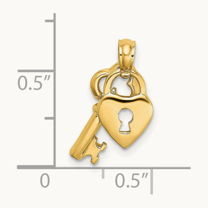 Moveable Dangling Heart and Key Charm, 14K
