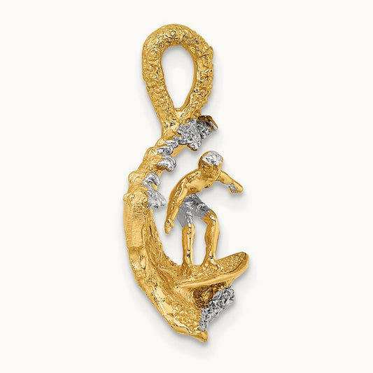 & Rhodium 3-D Surfer In Wave Charm, 14K