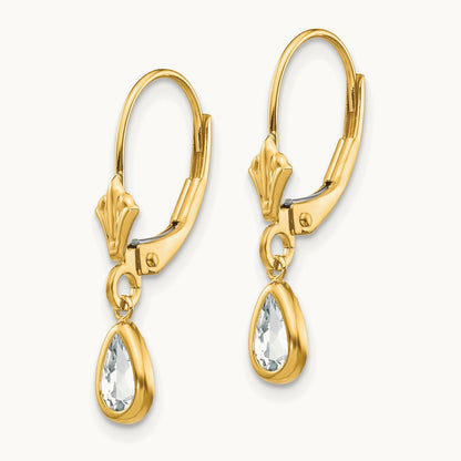 6x4mm April White Topaz Earrings, 14K