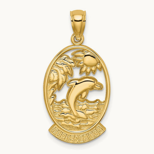 TURKS AND CAICOS w/Dolphin Sunset Scene Charm, 14K