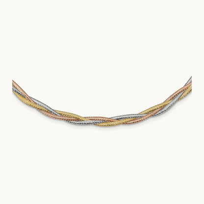 w/Wht Rhodium/Rose Gold-plat Polished Mesh Necklace, 14K — Leslie's
